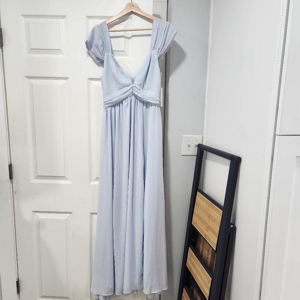 NWT Tobi Maxi Chiffon Formal Bridesmaid Dress Medium Slit Front Light Blue - Picture 4 of 13